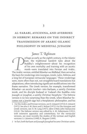 3 Al-Farabi, Avicenna, and Averroes in Hebrew: Remarks on the Indirect Transmission of Arabic-Islamic Philosophy in Medieval Judaism