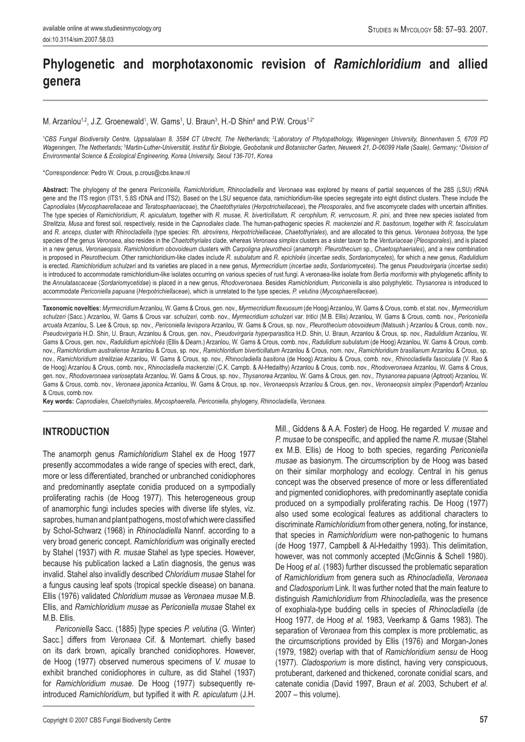 Phylogenetic and Morphotaxonomic Revision of Ramichloridium and Allied Genera