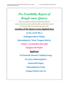 Pre-Feasibility Report of Rough Stone Quarry