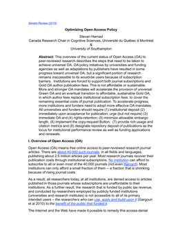 Optimizing Open Access Policy Stevan Harnad Canada Research