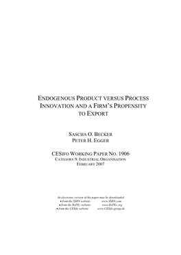 Endogenous Product Versus Process Innovation and a Firm's Propensity to Export