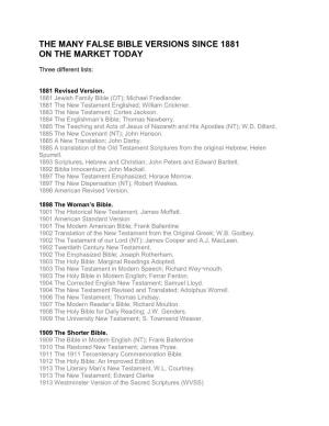 The Many False Bible Versions Since 1881 on the Market Today
