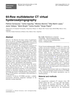 64-Row Multidetector CT Virtual Hysterosalpingography