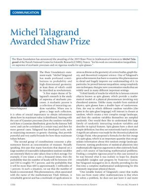 Michel Talagrand Awarded Shaw Prize