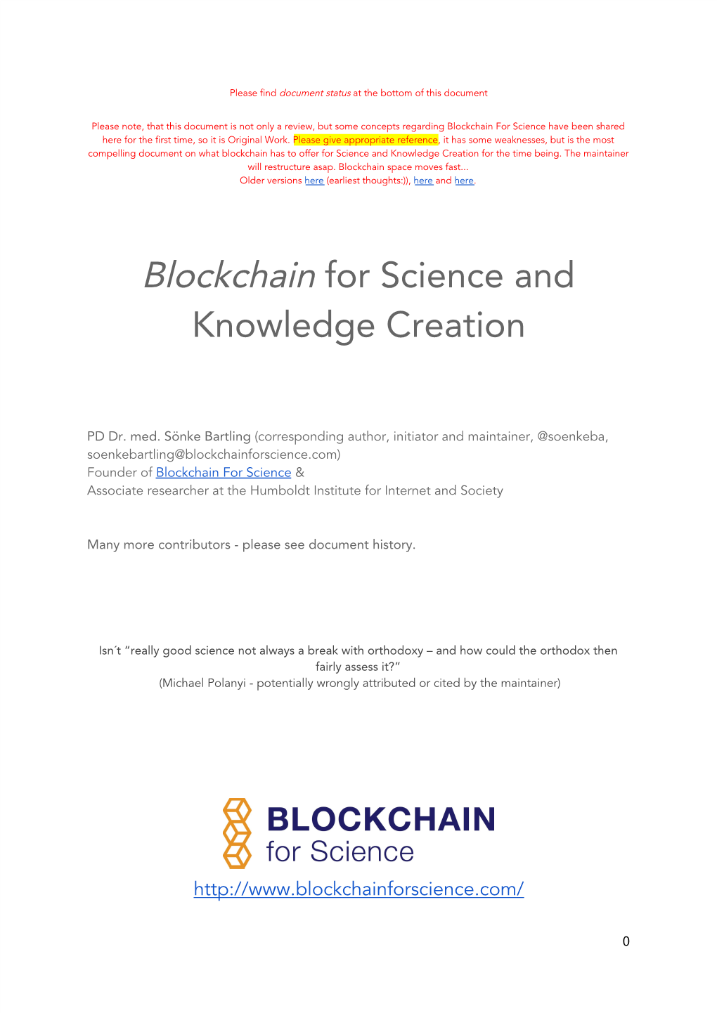 Blockchain ​For Science and Knowledge Creation