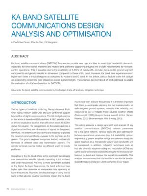 Ka Band Satellite Communications Design Analysis and Optimisation