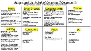 Assignment List Week of December 7-December 11: **Assignments and Due Dates Are Fluid Depending on Progress of the Class
