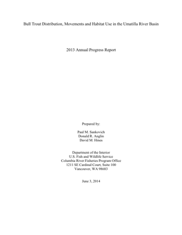 Bull Trout Distribution, Movements and Habitat Use in the Umatilla River Basin