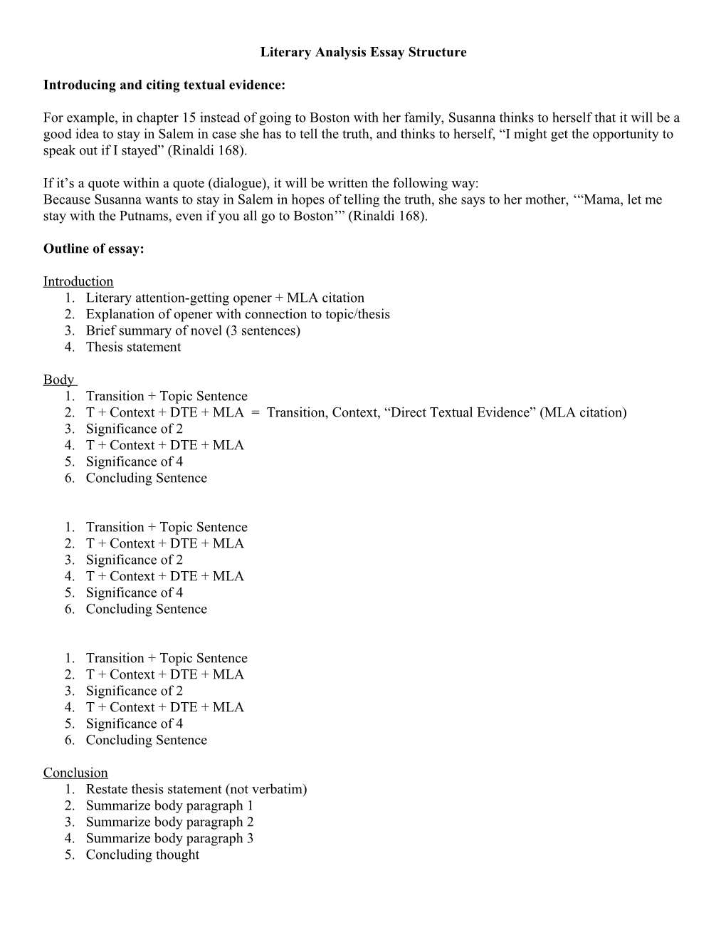 Literary Analysis Essay Structure