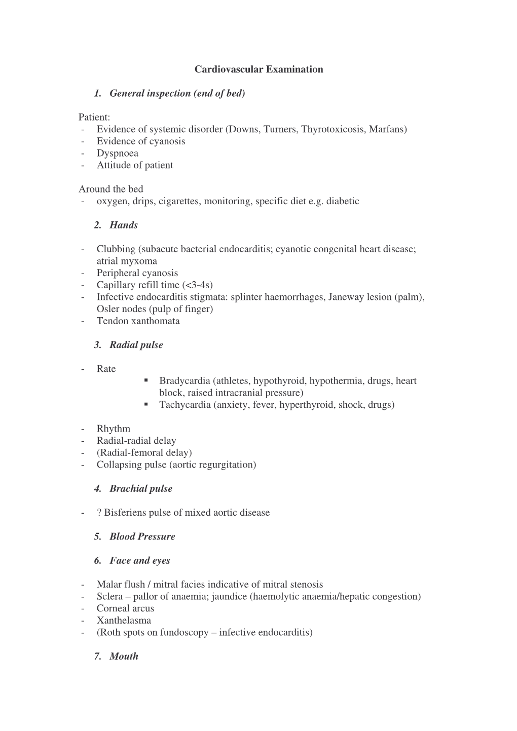 Cardiovascular Examination Scheme