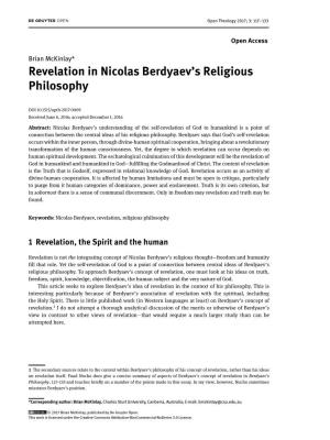 Revelation in Nicolas Berdyaev's Religious Philosophy