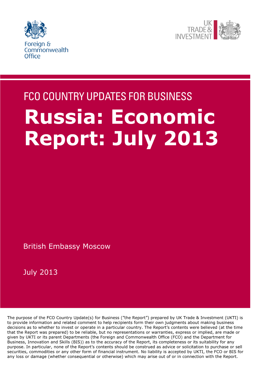 Russia: Economic Report: July 2013