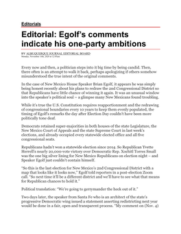 Egolf's Comments Indicate His One-Party Ambitions