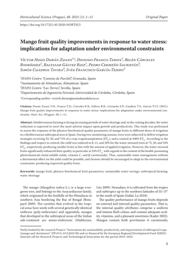 Mango Fruit Quality Improvements in Response to Water Stress: Implications for Adaptation Under Environmental Constraints