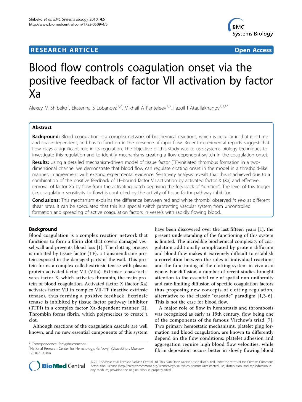 Blood Flow Controls Coagulation Onset Via the Positive Feedback of Factor