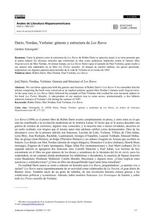 Darío, Nordau, Verlaine: Génesis Y Estructura De Los Raros