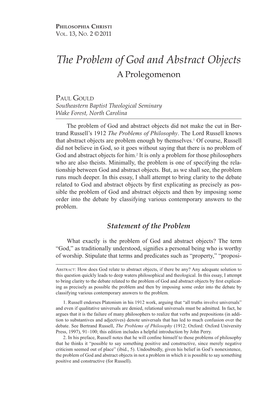 The Problem of God and Abstract Objects a Prolegomenon