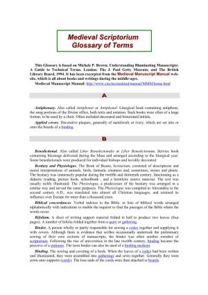Medieval Scriptorium Glossary of Terms