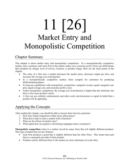 Market Entry and Monopolistic Competition
