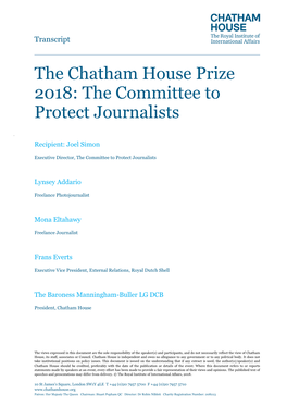 The Chatham House Prize 2018: the Committee to Protect Journalists
