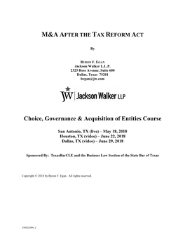 M&A After the Tax Reform