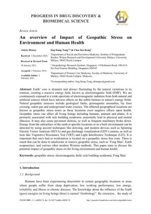 An Overview of Impact of Geopathic Stress on Environment and Human Health
