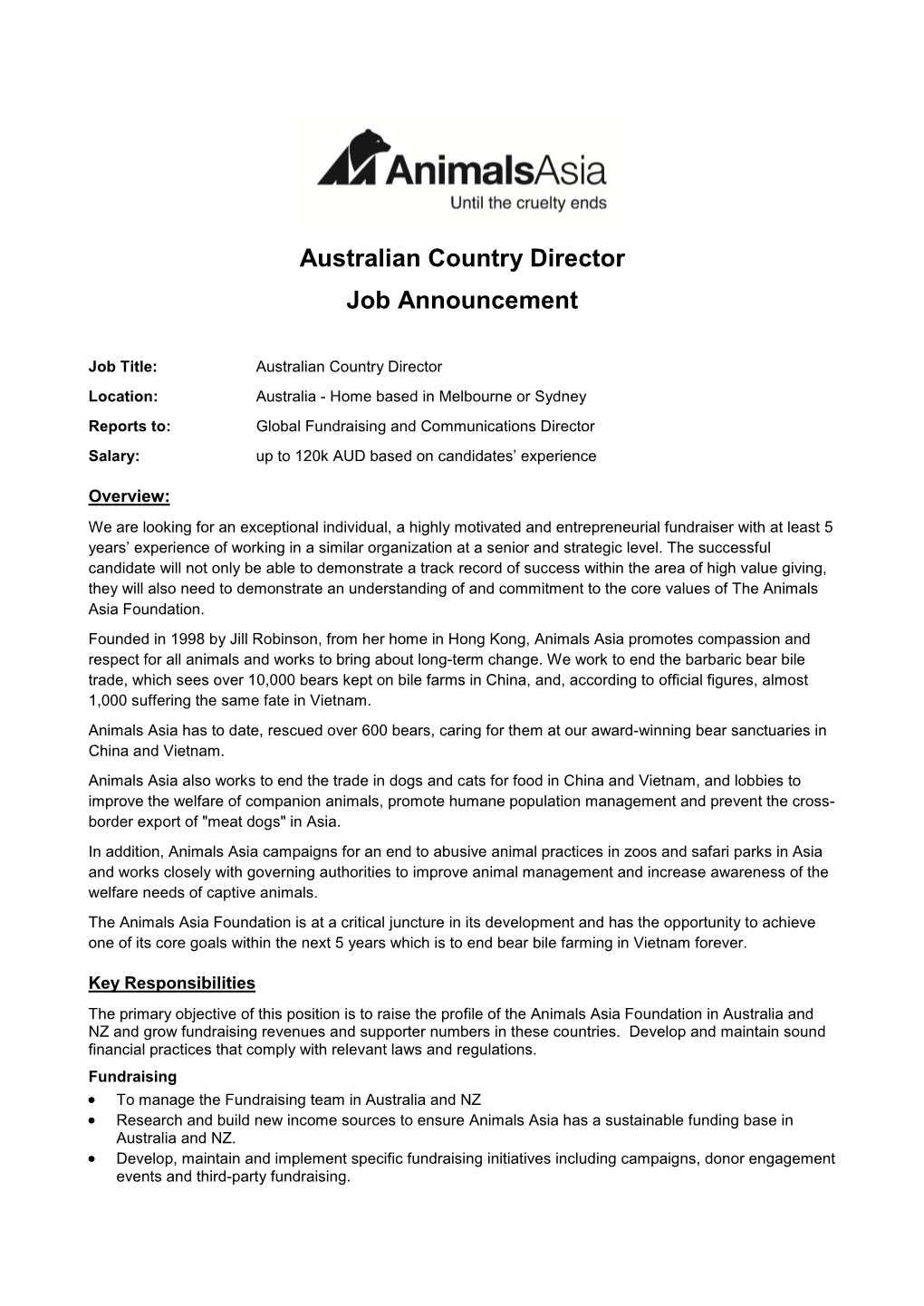 Australian Country Director Job Announcement