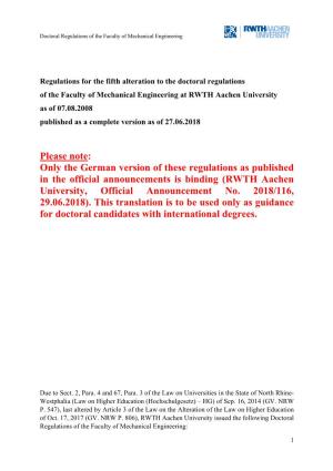 Doctoral Regulations of the Faculty of Mechanical Engineering