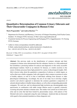 Quantitative Determination of Common Urinary Odorants and Their Glucuronide Conjugates in Human Urine