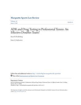 ADR and Drug Testing in Professional Tennis: an Effective Doubles Team? Ryan M