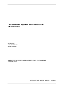 Care Needs and Migration for Domestic Work: Ukraine-Poland
