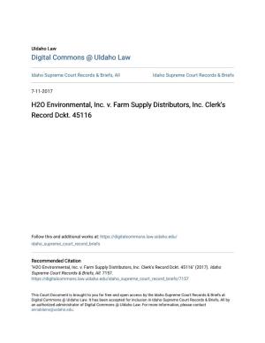 H2O Environmental, Inc. V. Farm Supply Distributors, Inc. Clerk's Record Dckt