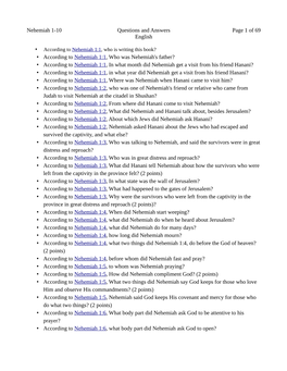 Nehemiah 1-10 Questions and Answers Page 1 of 69 English
