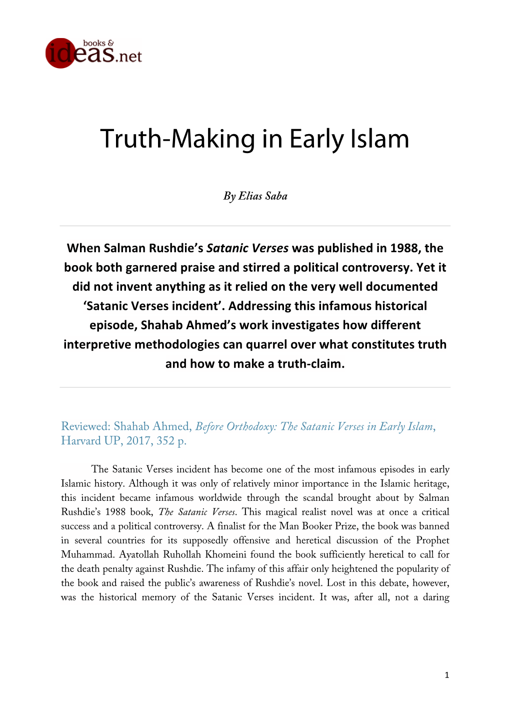 Truth-Making in Early Islam