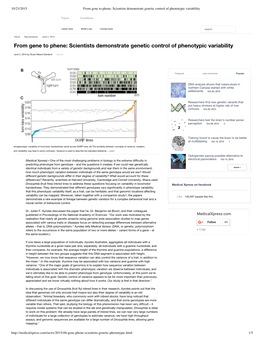 From Gene to Phene: Scientists Demonstrate Genetic Control of Phenotypic Variability