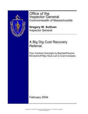 A Big Dig Cost Recovery Referral: Poor Contract Oversight by Bechtel