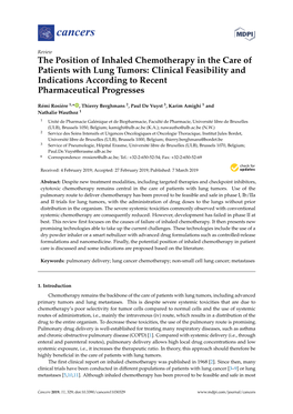 The Position of Inhaled Chemotherapy in the Care of Patients with Lung Tumors: Clinical Feasibility and Indications According to Recent Pharmaceutical Progresses