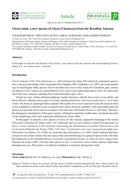 Clusia Nitida, a New Species of Clusia (Clusiaceae) from the Brazilian Amazon