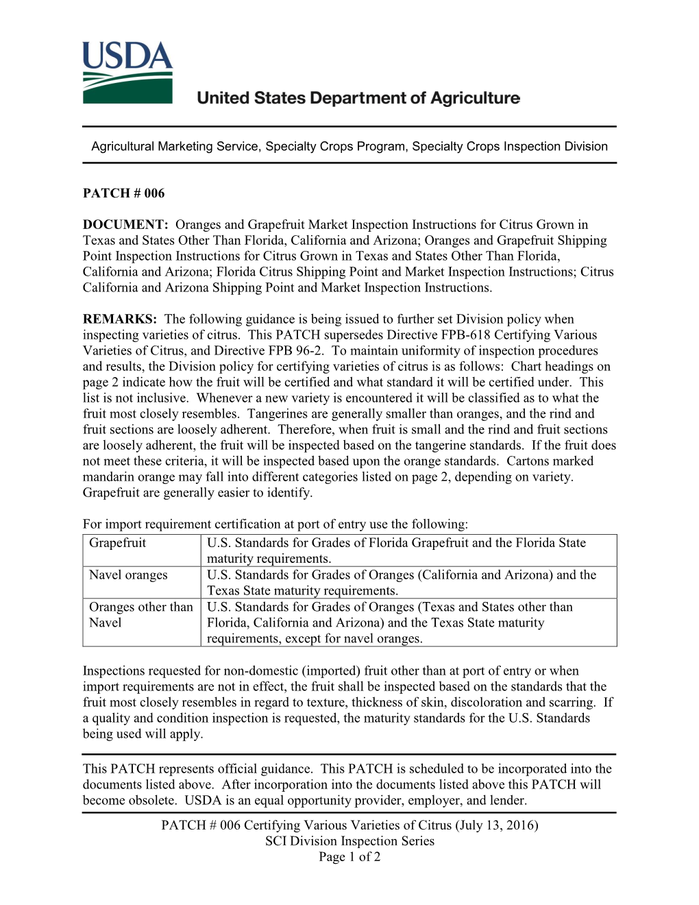 PATCH 006 Certifying Various Varieties of Citrus (Pdf)