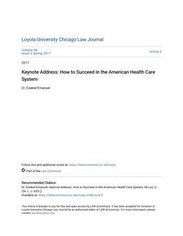 Keynote Address: How to Succeed in the American Health Care System