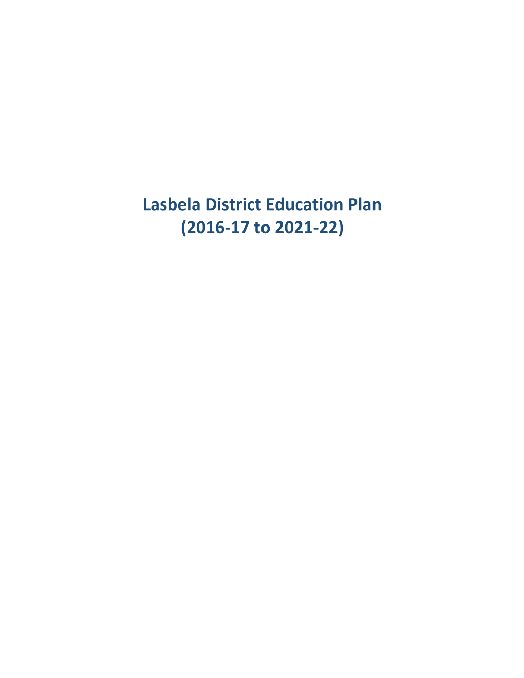 Lasbela District Education Plan (2016-17 to 2021-22)