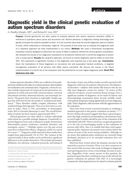 Diagnostic Yield in the Clinical Genetic Evaluation of Autism Spectrum Disorders G