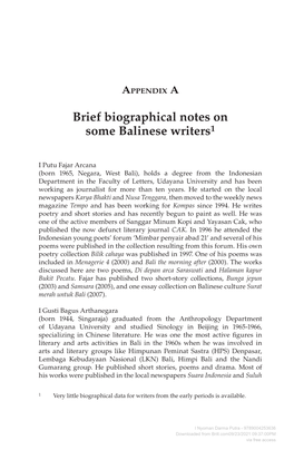 Brief Biographical Notes on Some Balinese Writers1