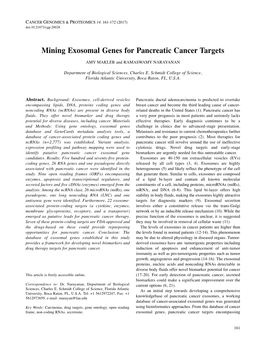Mining Exosomal Genes for Pancreatic Cancer Targets AMY MAKLER and RAMASWAMY NARAYANAN
