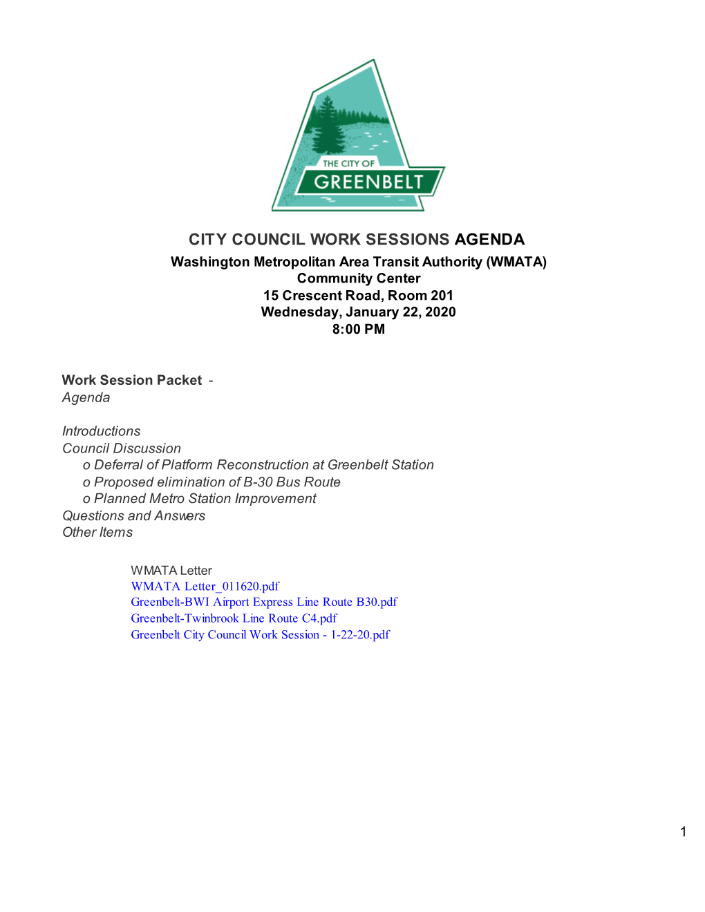 City Council Work Sessions Agenda