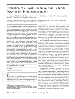 Evaluation of a Small Cadmium Zinc Telluride Detector for Scintimammography