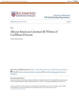 African American Literature by Writers of Caribbean Descent Daryl Cumber Dance