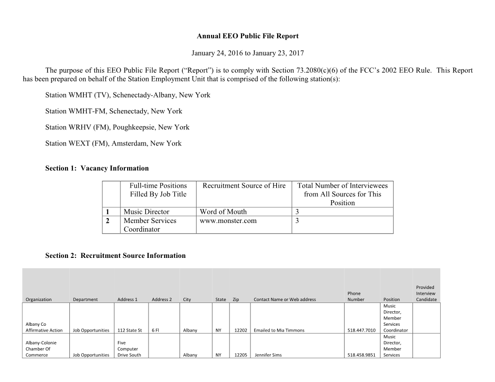 (“Report”) Is to Comply with Section 73.2080(C)(6) of the FCC’S 2002 EEO Rule