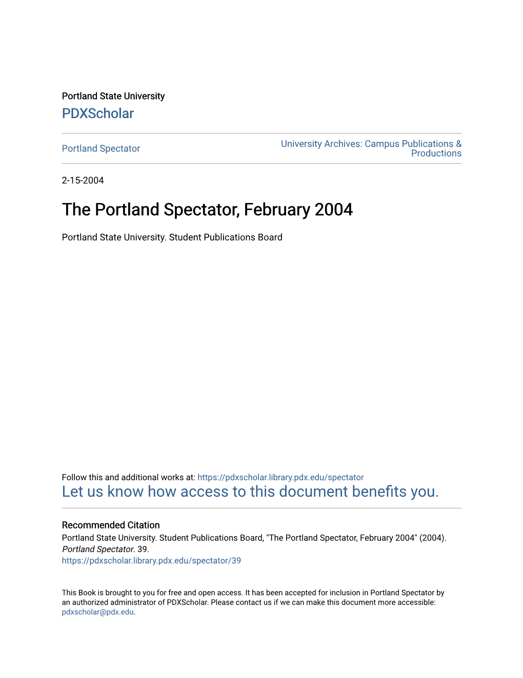 The Portland Spectator, February 2004