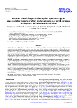 Vacuum Ultraviolet Photoabsorption Spectroscopy of Space-Related Ices: Formation and Destruction of Solid Carbonic Acid Upon 1 Kev Electron Irradiation S